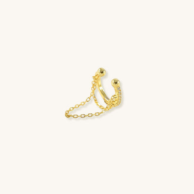 925 SILVER CZ DANGLING CHAIN EAR CUFF AND HOOP EARRING EACH