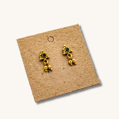 BRASS EMERALD DANGLE STUD EARRING