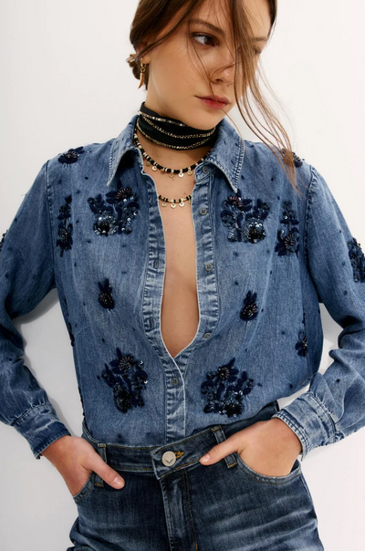 CAMISA METAL FLOWER CELESTE S