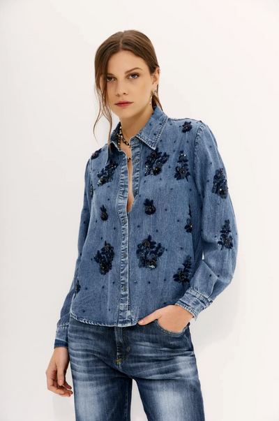 CAMISA METAL FLOWER CELESTE S
