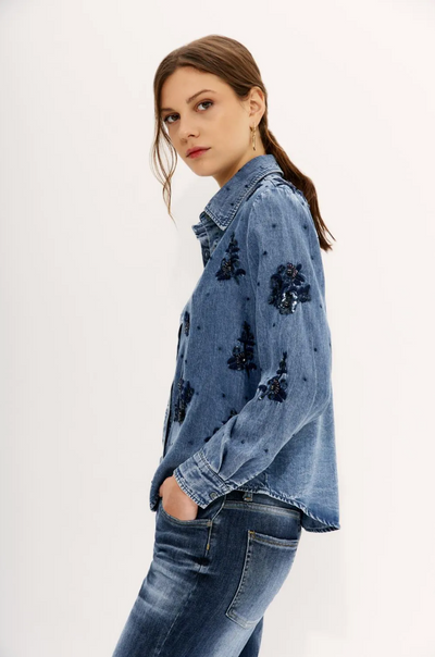 CAMISA METAL FLOWER CELESTE S