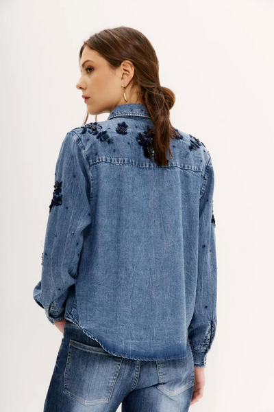 CAMISA METAL FLOWER CELESTE S