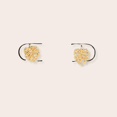 GOLD DIPPED MINI MONSTERA LEAF STUD EARRINGS