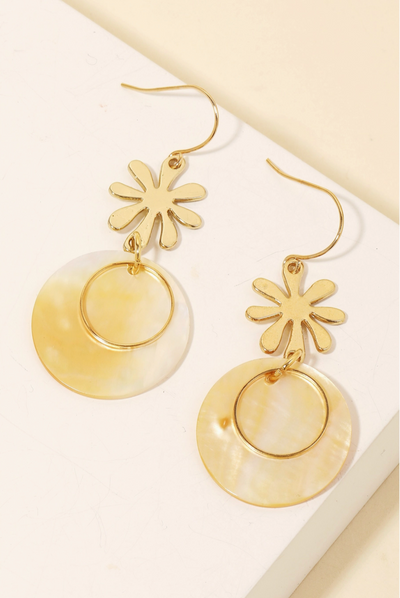 MOTHER OF PEARL DISC DROP EARRINGS