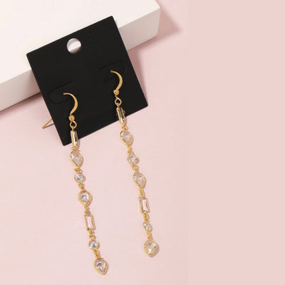 GOLD DIPPED RHINESTONE CHAIN DANGLE EARRINGS PAIR