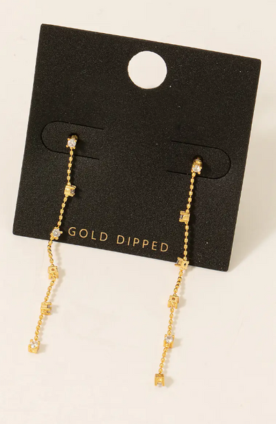 GOLD DIPPED CZ STUDS CHAIN DANGLE EARRING