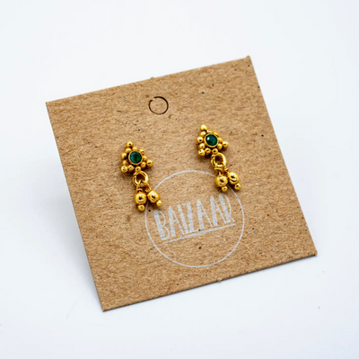BRASS EMERALD DANGLE STUD EARRING