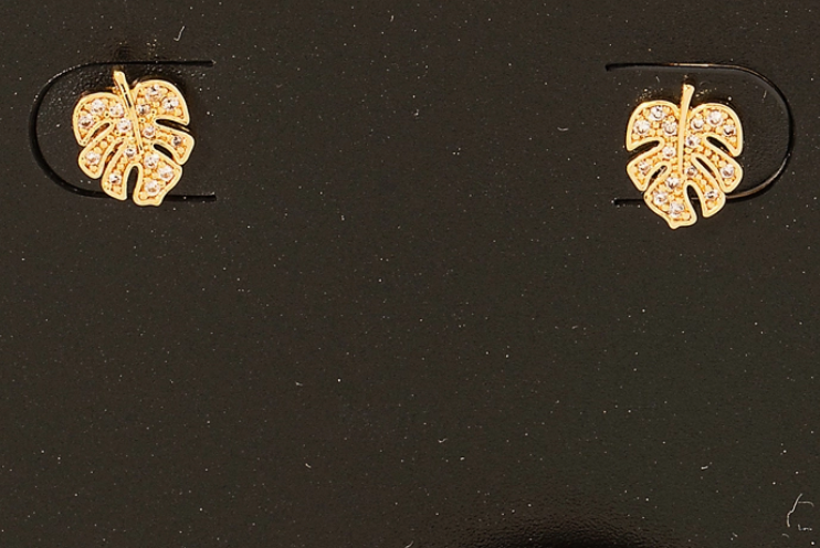 GOLD DIPPED MINI MONSTERA LEAF STUD EARRINGS