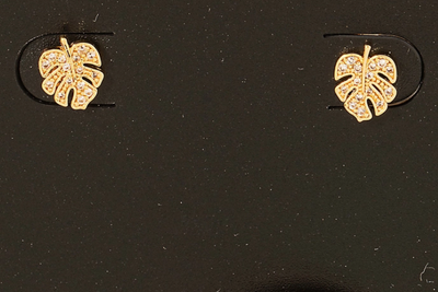 GOLD DIPPED MINI MONSTERA LEAF STUD EARRINGS