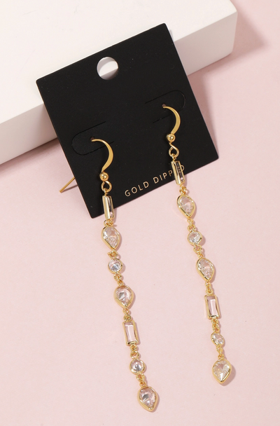 GOLD DIPPED RHINESTONE CHAIN DANGLE EARRINGS PAIR