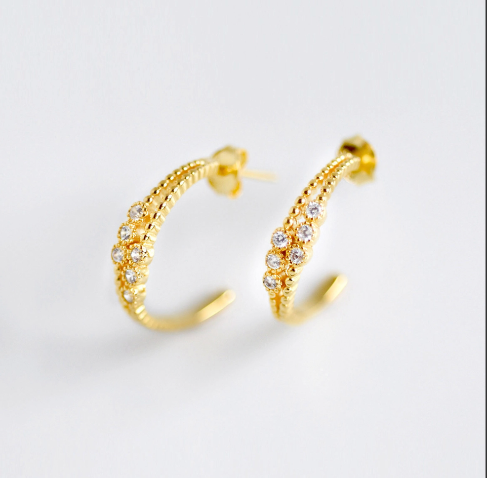 DOUBLE ROW CZ HOOP EARRING