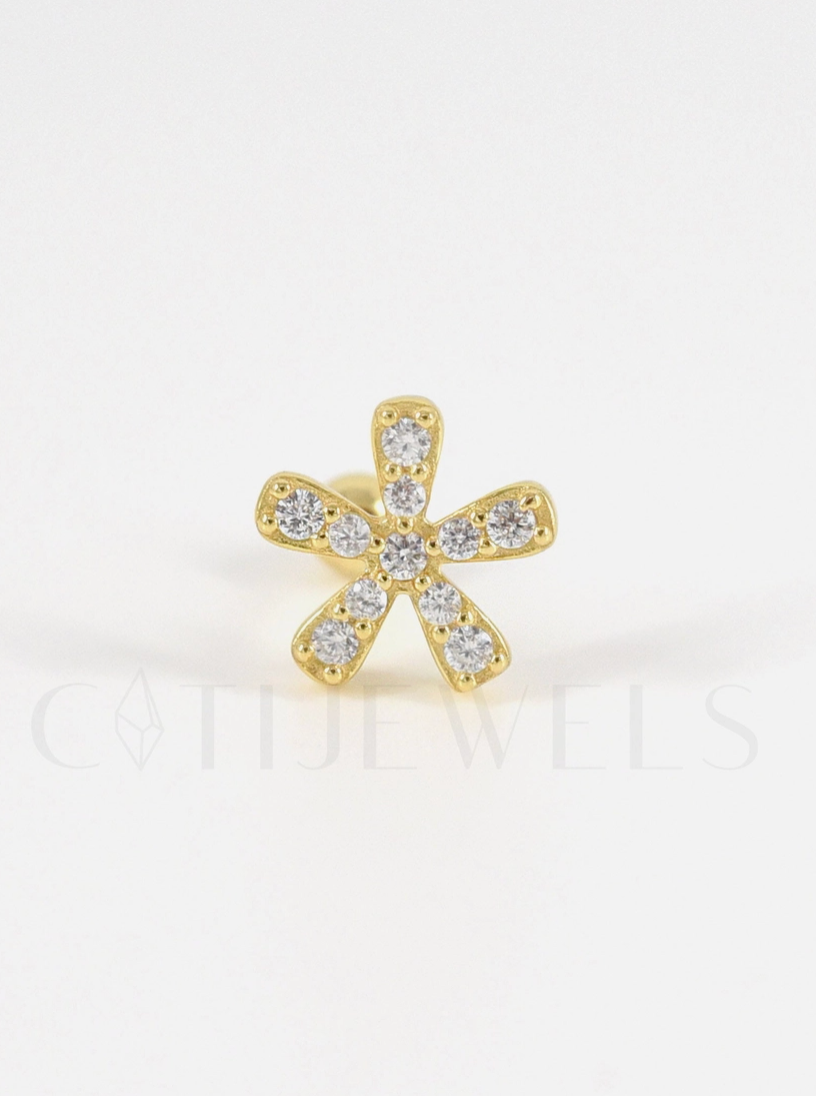 925 SILVER CZ FLOWER HELIX EARRING