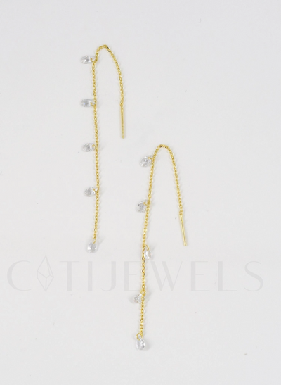 925 SILVER THREADER WITH DANGLING CZ EARRINGS