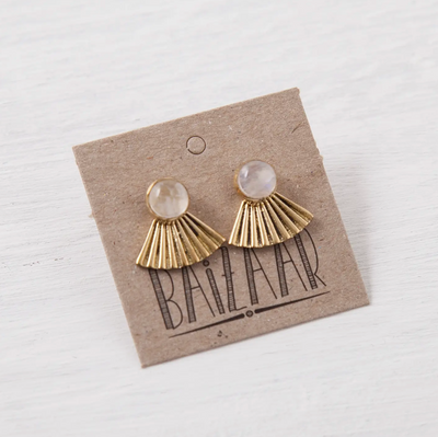 BRASS DECO FAN STUD WITH MOONSTONE
