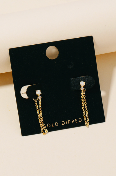 GOLD DIPPED DAINTY CHAIN DANGLE POST STUD EARRINGS