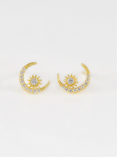 925 SILVER CRESCENT MOON STAR CZ STUD EARRINGS