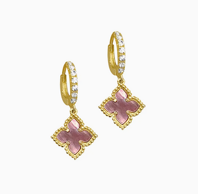 FLORAL DANGLE HOOPS PINK MOTHER OF PEARL